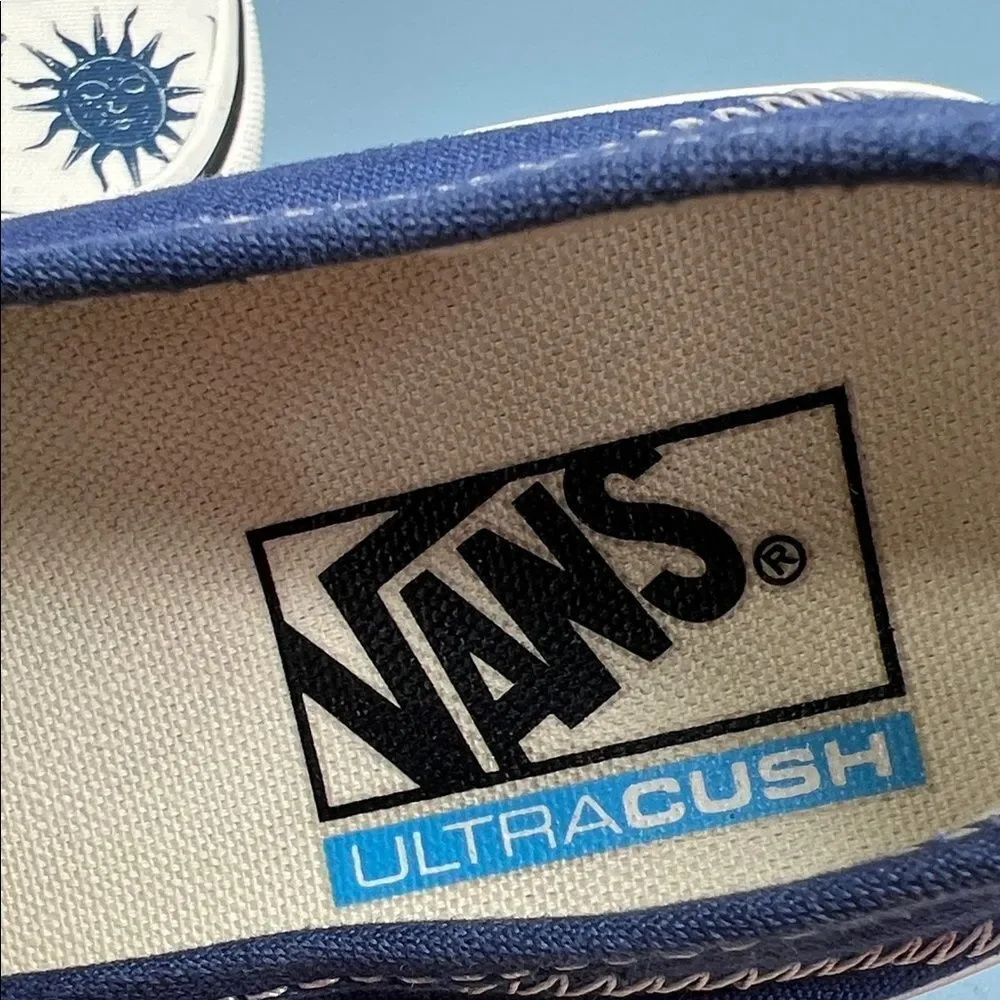 Vans Navy and Cream Graphic Ultracush Slip-Ons W6